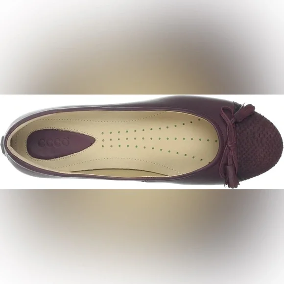 ECCO Women’s Burgundy Leather Ballet Flats Angel Bow Size 41 / 9.5-10 US - Picture 2 of 9